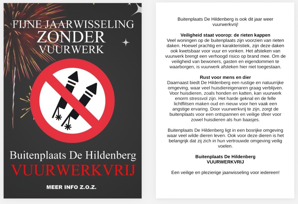 Buitenplaats De Hildenberg is VUURWERKVRIJ